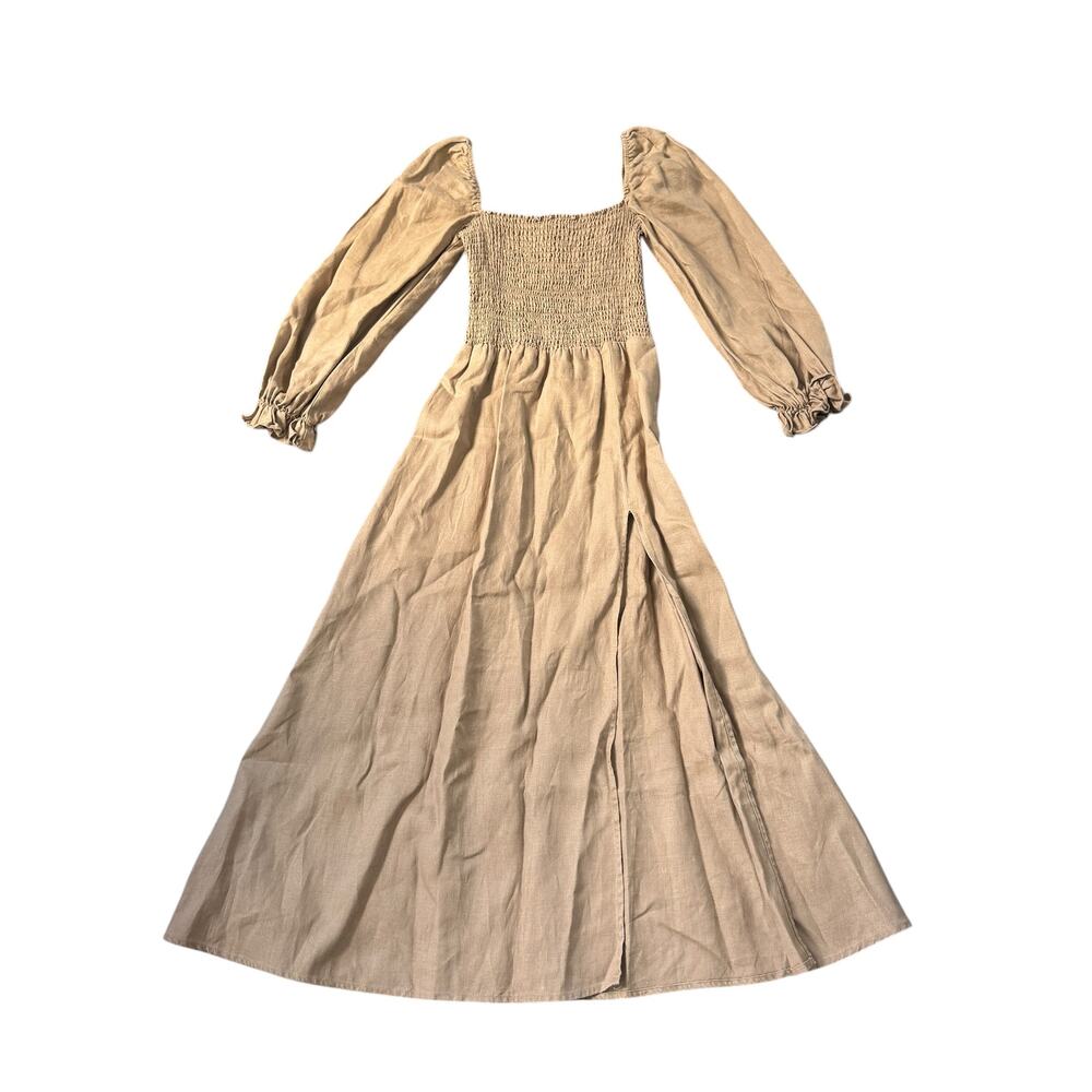 Reformation Hyland Linen Midi Dress Khaki